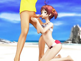 Pigtailed manga teen redhead enjoys hot fucking with her boyfriend on the beach