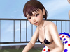 Brunette teen doll in bikini giving head to a bald dude in the pool before sex