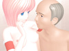 Anime teen slut fucking with her classmate while her pink-haired friend rocking with old goat