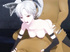 Pigtailed anime blonde girl in nylons gets both of her holes stuffed with dicks