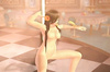Cool pole dance from hot brunette buxom with hair flower