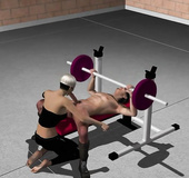 3D babe sucks dick while workout